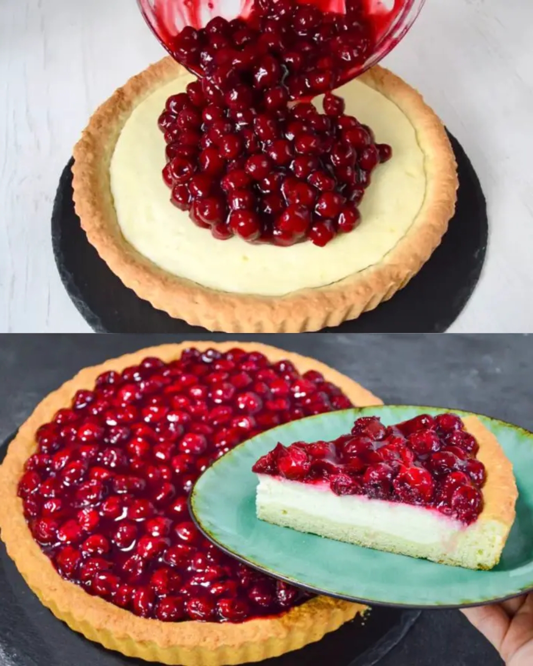 Cherry Cheesecake with Marbled Cherry Topping