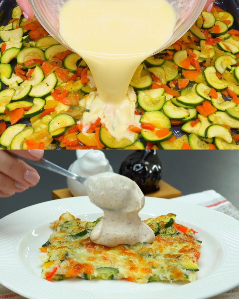 Zucchini and Vegetable Bake with Mozzarella and Garlic Sauce
