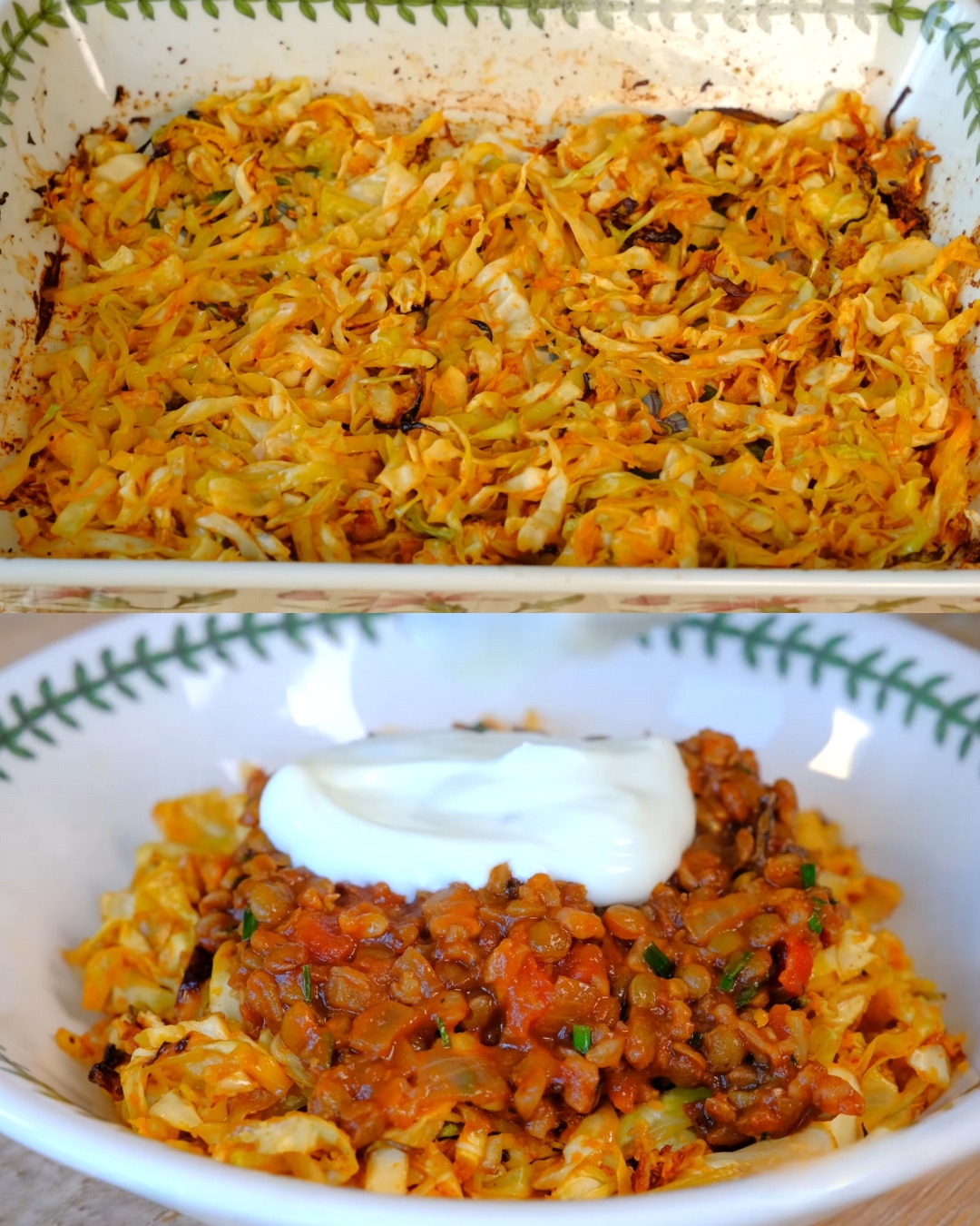Baked Cabbage with Lentil and Walnut Mixture