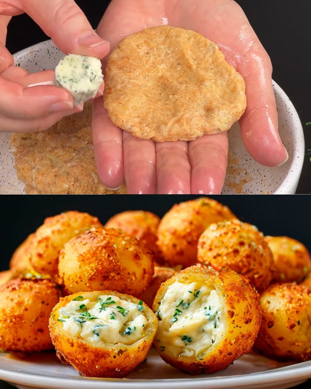 Cheesy Potato Balls with Mozzarella and Herb Filling
