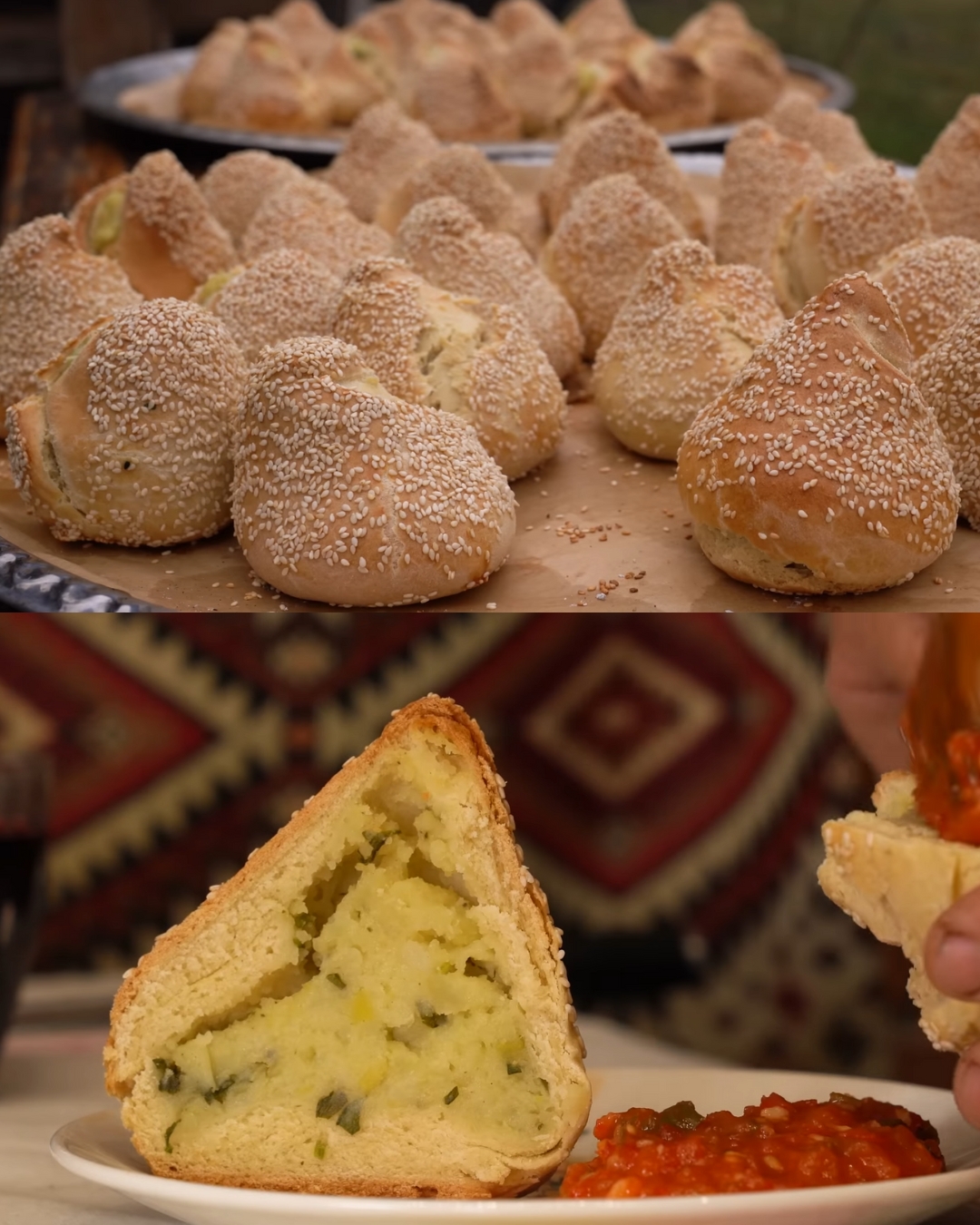 Potato and Cheese-Filled Sesame Rolls