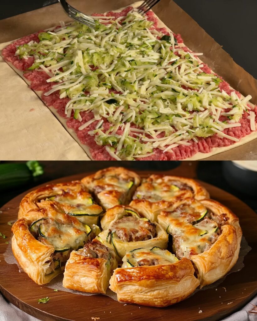 Zucchini, Cheese, and Minced Meat Puff Pastry
