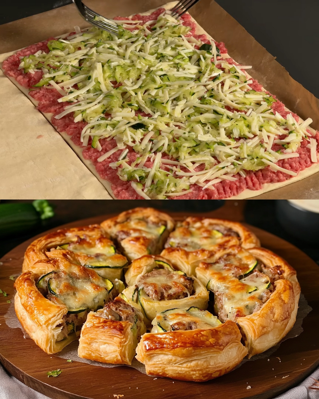 Zucchini, Cheese, and Minced Meat Puff Pastry