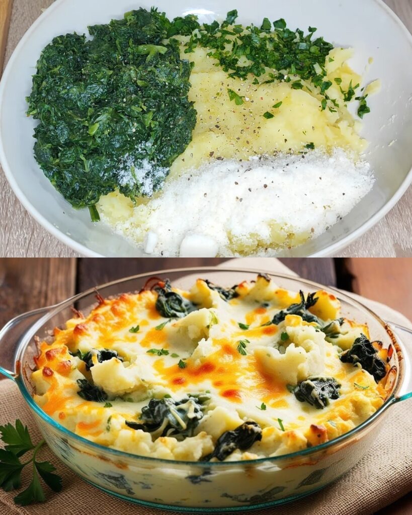 Spinach and Potato Gratin with Cheese