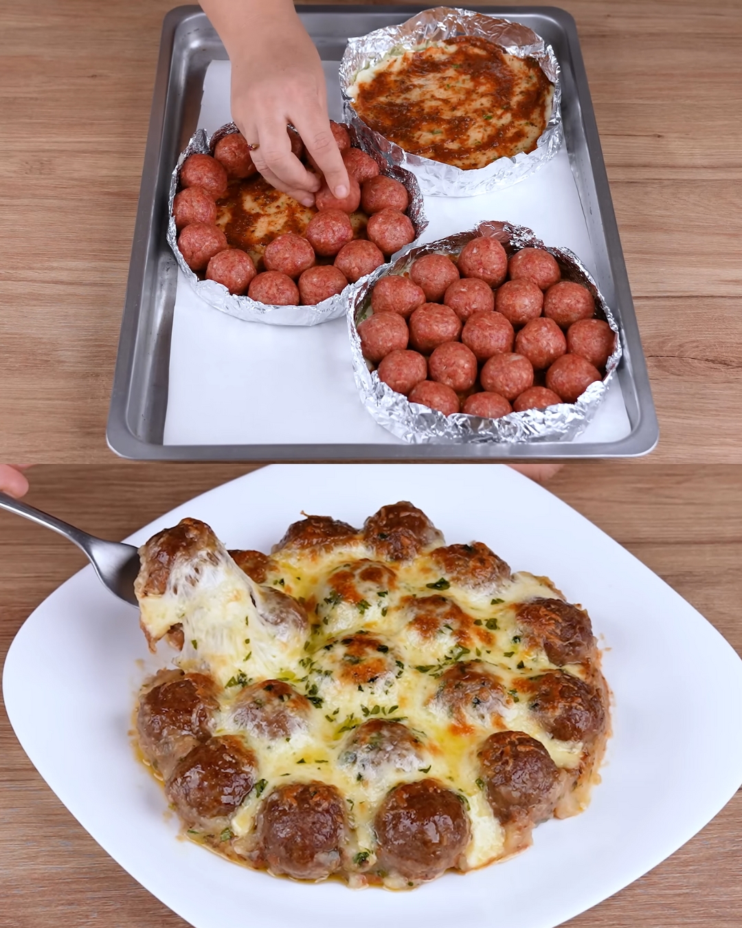 Baked Meatballs on Mashed Potato Beds