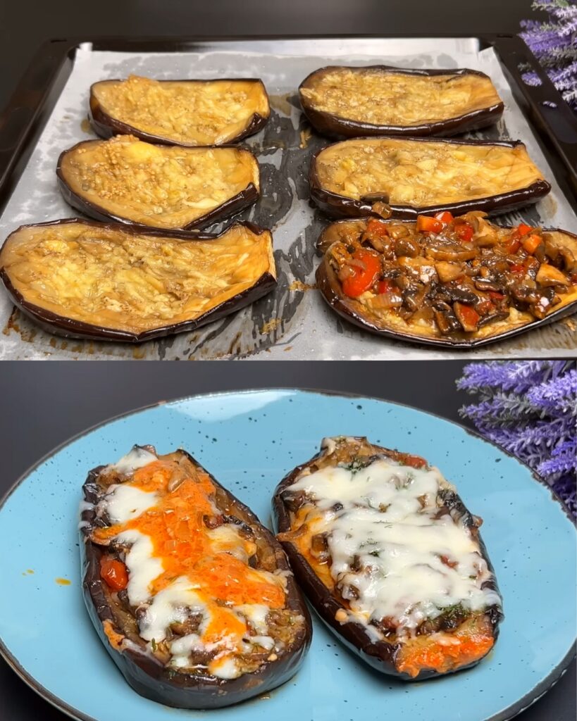 Stuffed Eggplant with Mushroom and Tomato Cream Sauce