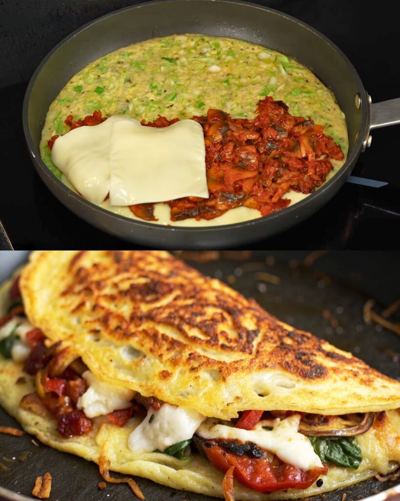 Cabbage Pancake with Mushroom and Cheese Filling