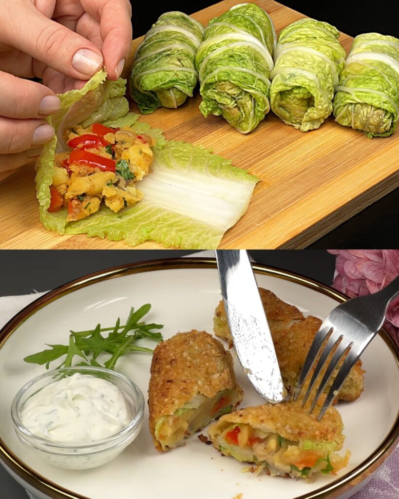 Savory Cabbage and Potato Bake with Mushroom-Pepper Filling