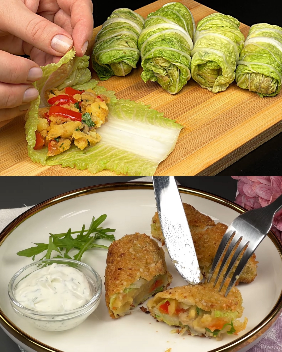 Savory Cabbage and Potato Bake with Mushroom-Pepper Filling