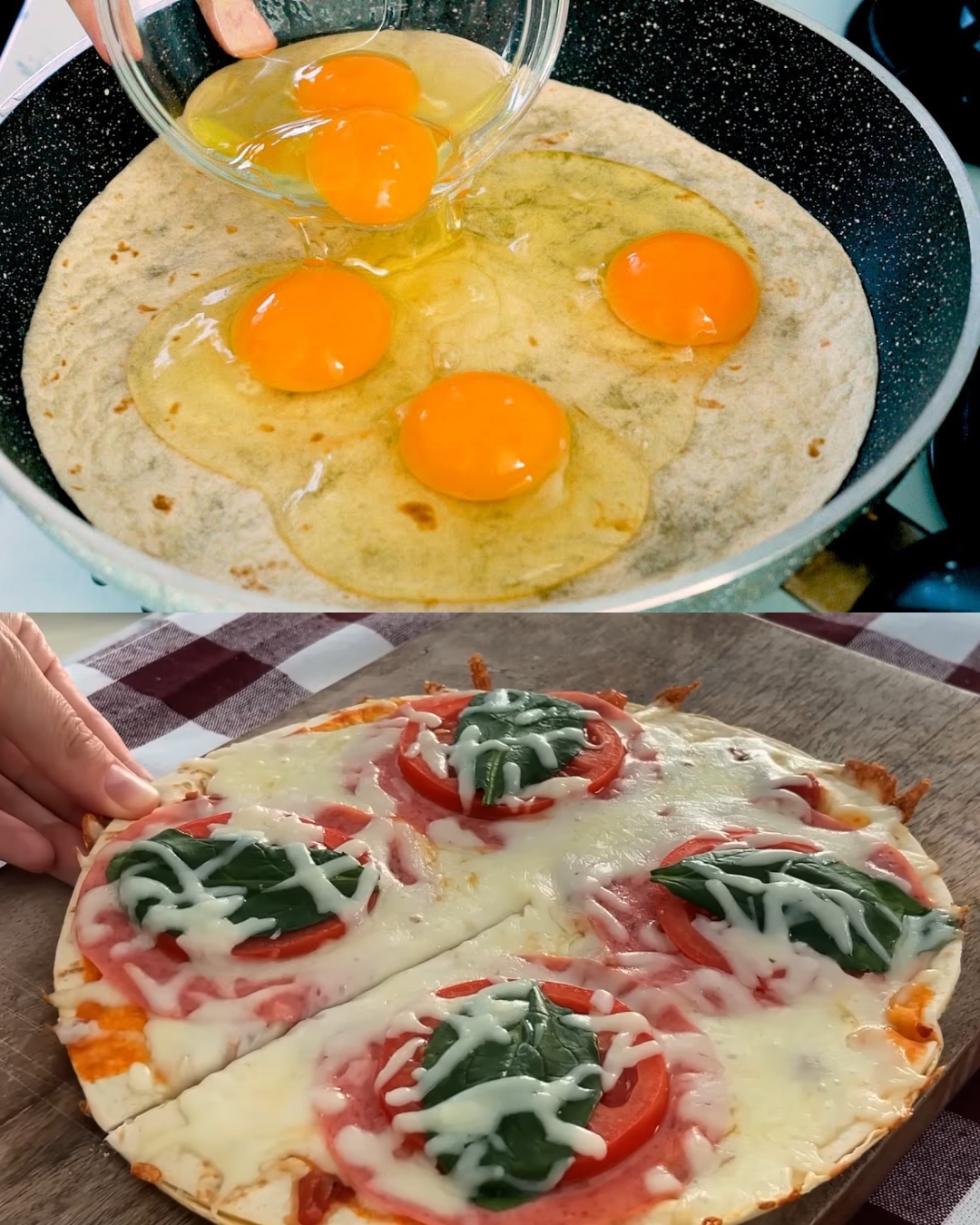 Spinach, Tomato, and Mozzarella Tortilla Frittata