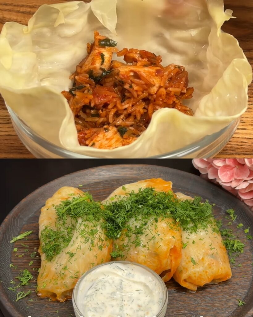 Cabbage Rolls with Chicken and Mushroom Filling