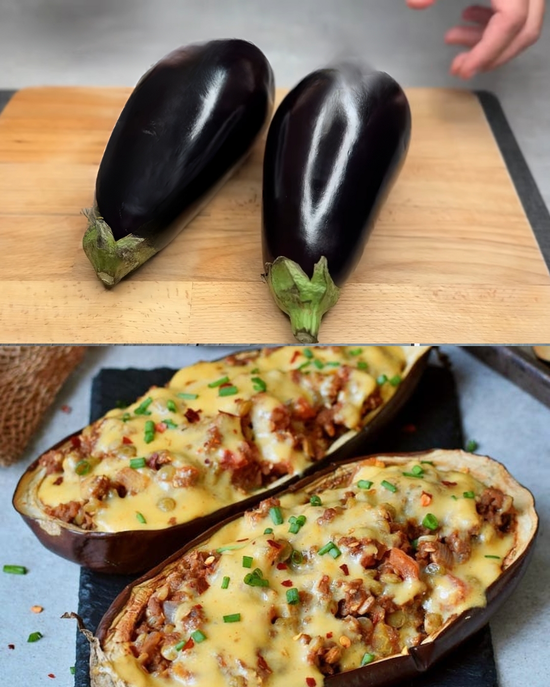 Stuffed Eggplants with Lentils and Vegan Cheese