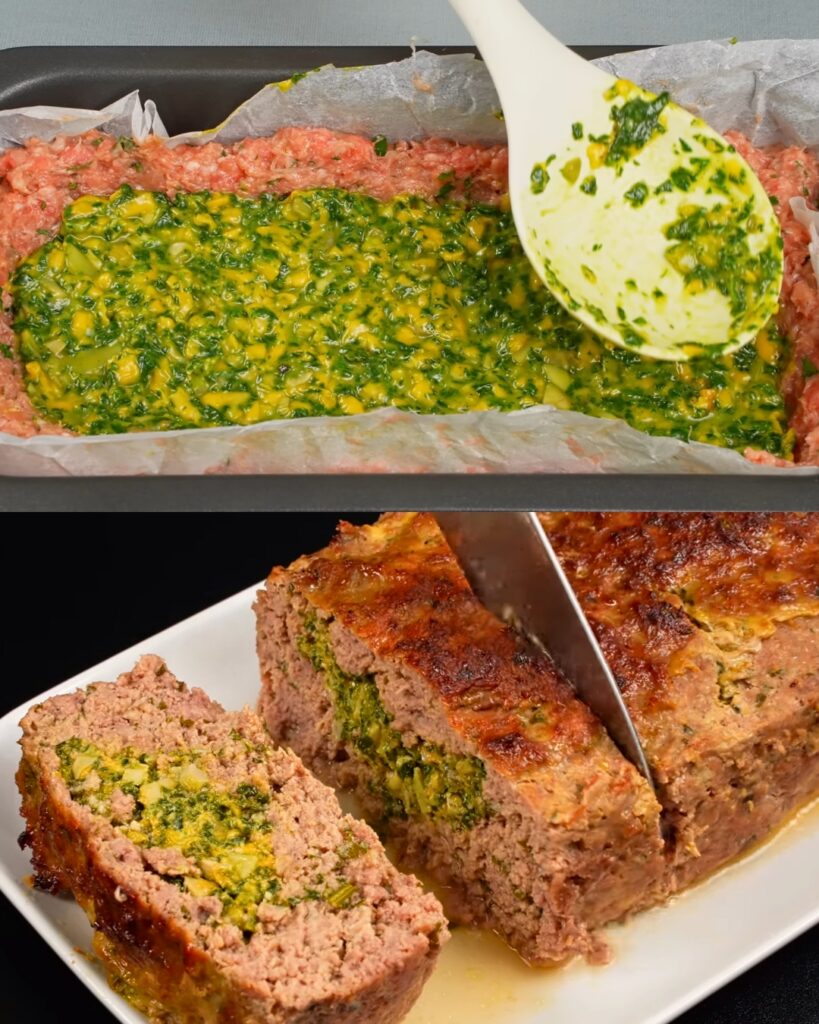 Stuffed Meatloaf with Creamy Spinach Filling and Crispy Potatoes