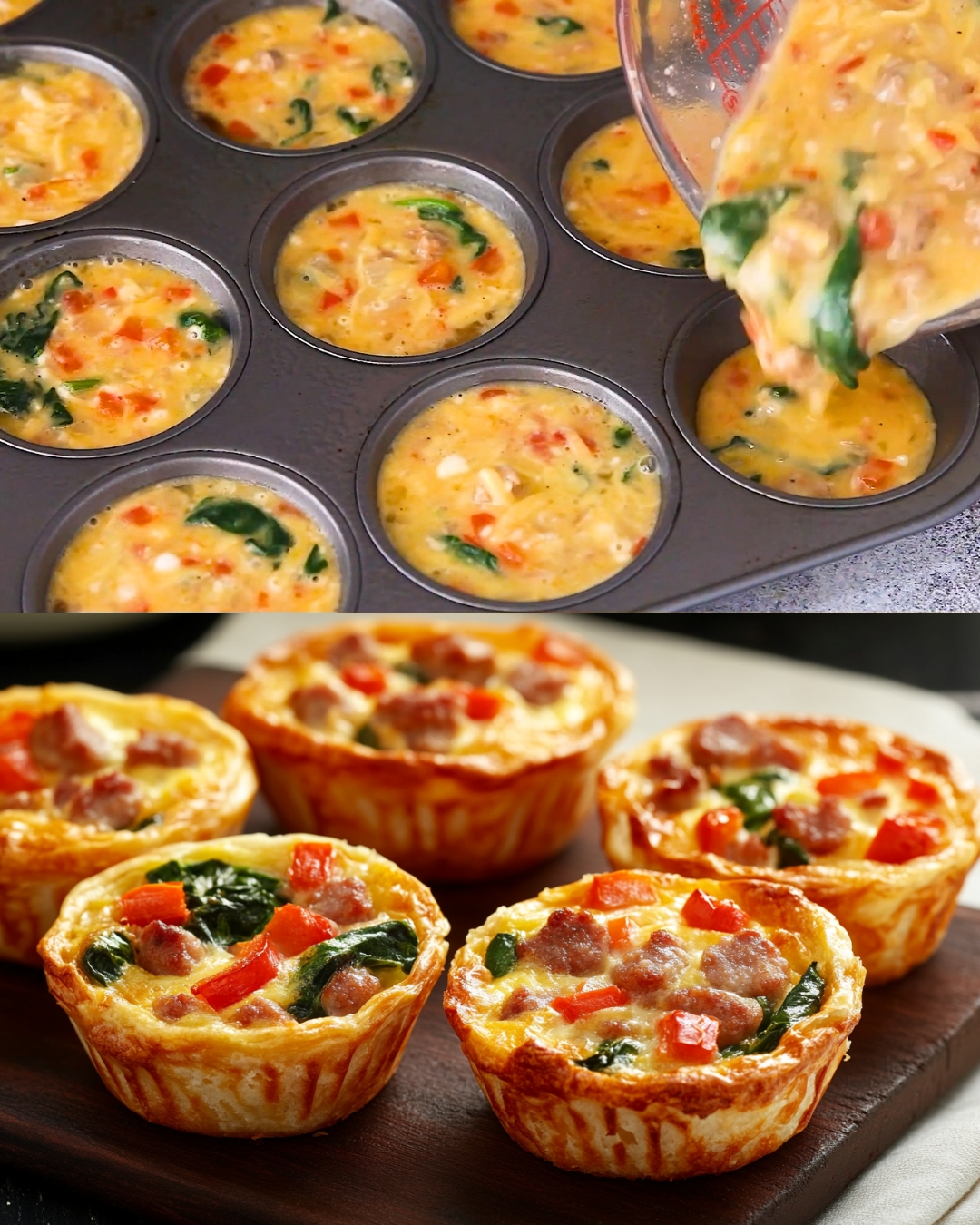 Mini Sausage, Spinach, and Cheese Quiches