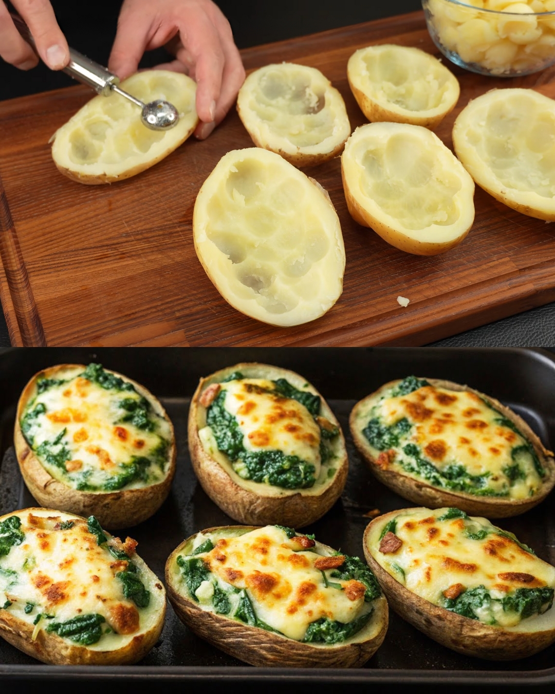 Twice-Baked Spinach and Cheese Stuffed Potatoes