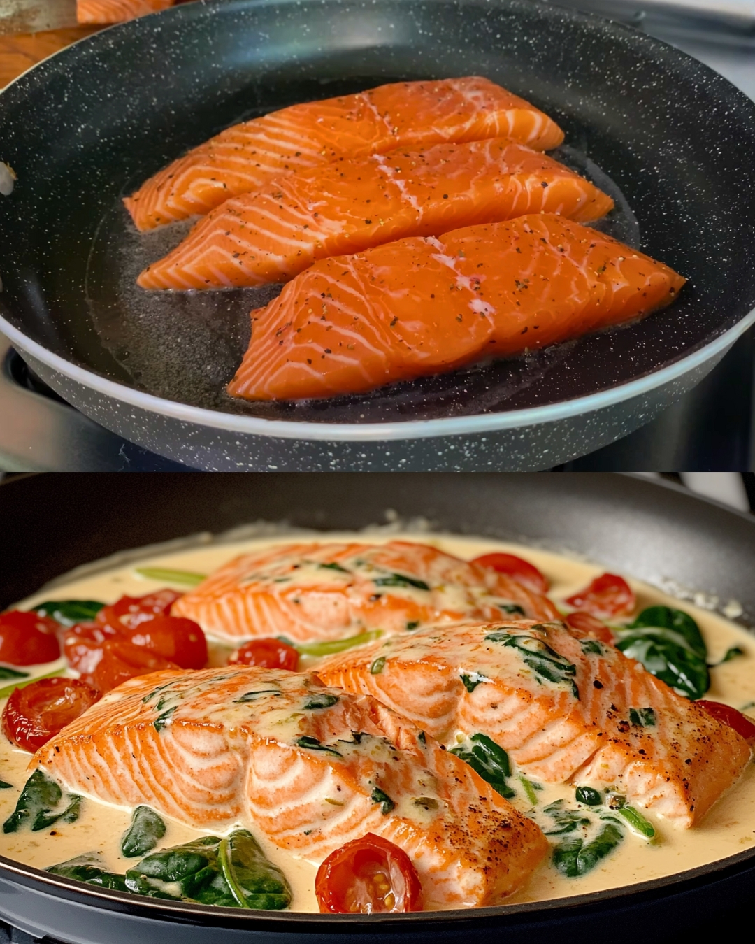 Creamy Parmesan Salmon with Spinach and Tomatoes
