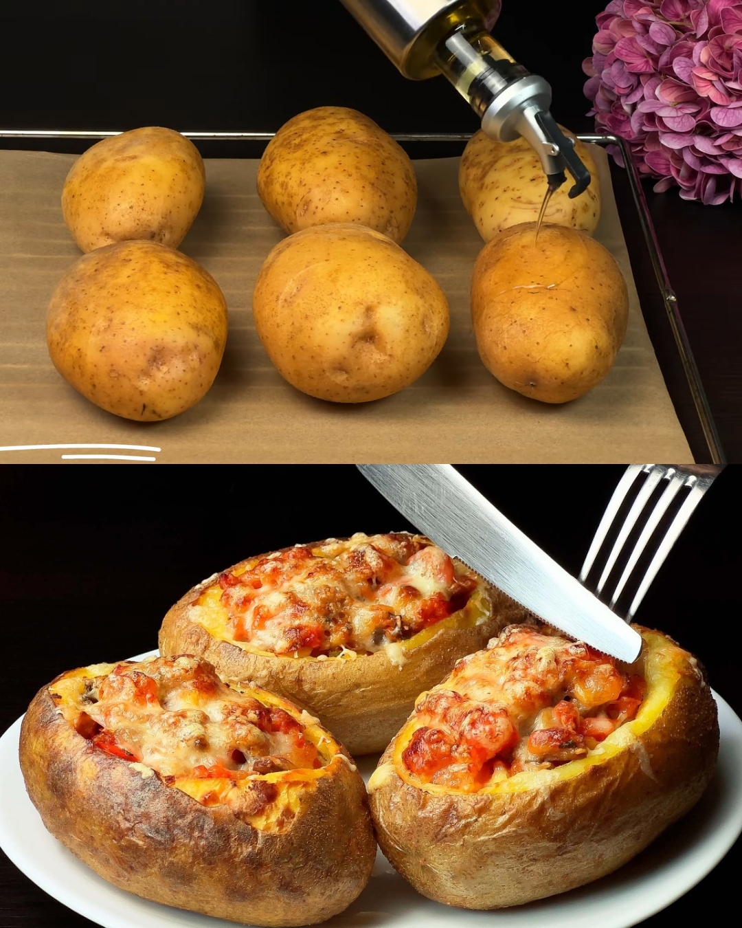 Cheesy Baked Stuffed Potatoes with Mushroom & Vegetable Filling