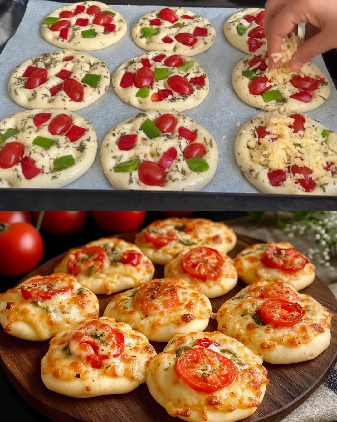 Mini Pizza Dough Recipe with Tomatoes and Bell Pepper