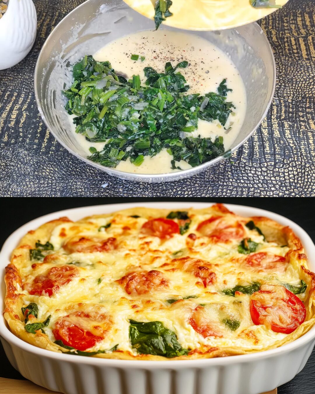 Baked Spinach with Tomato Toppings