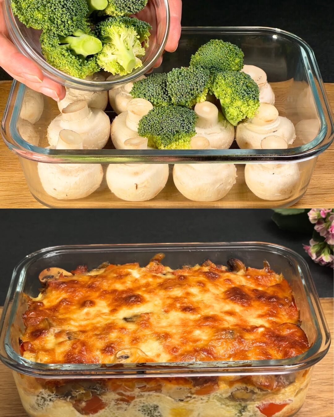 Cheesy Vegetable Casserole with Broccoli, Mushrooms, and Peppers