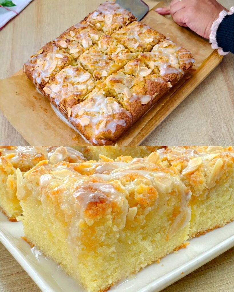 Almond Cake with Almond Topping & Icing Drip finished dish