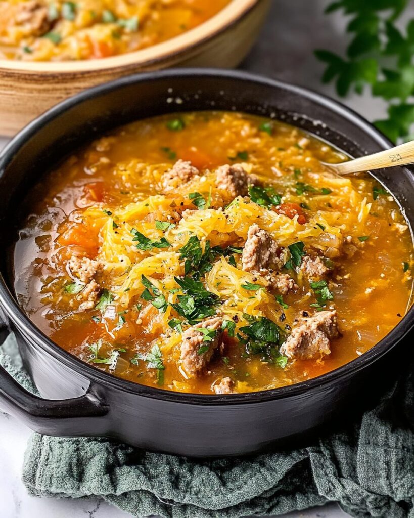 Spaghetti Squash Soup with Italian Sausage finished dish