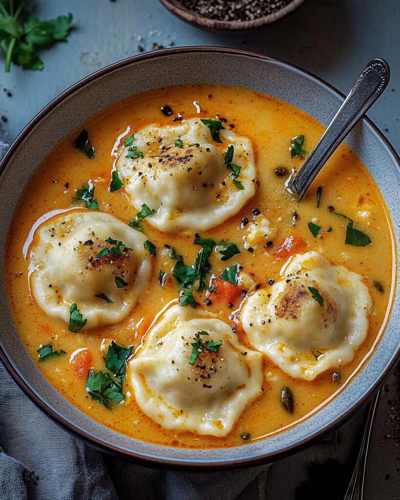 Coconut Curry Soup with Dumplings finished dish