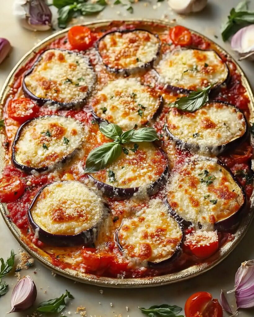 Crispy Baked Eggplant Parmesan finished dish