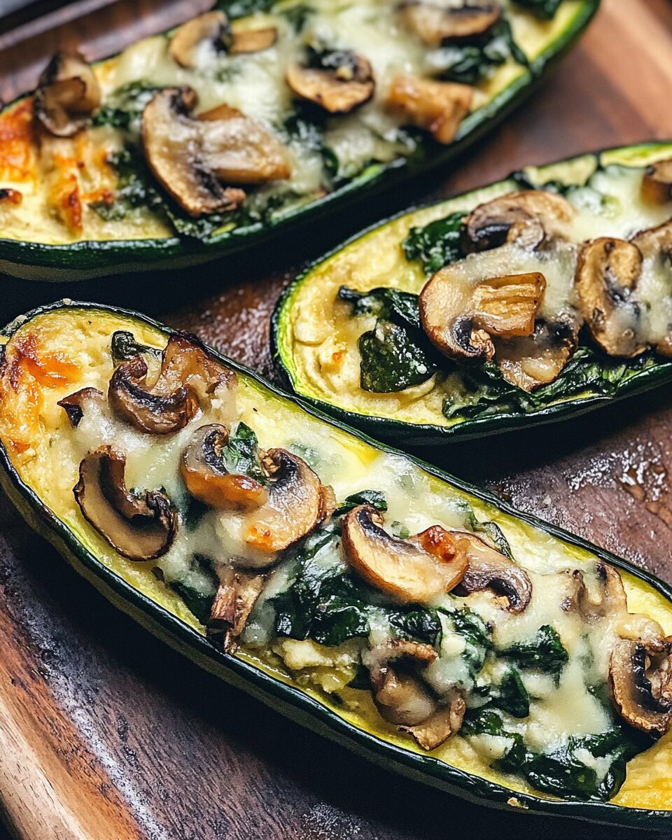 Spinach, Mushroom, and Ricotta Stuffed Zucchini Boats