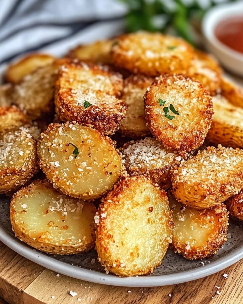 Crispy Garlic Parmesan Crusted Potatoes finished dish
