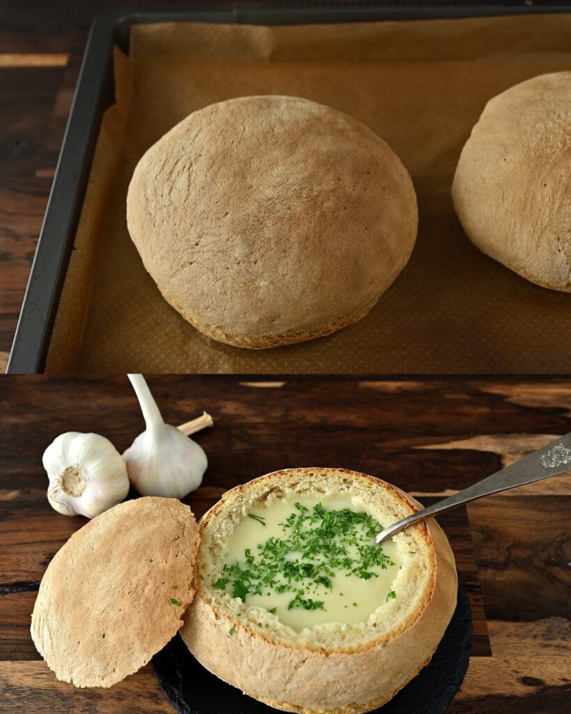 Austrian-Style Garlic Soup in Homemade Bread Bowls