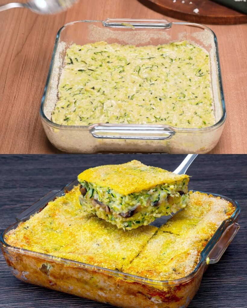 Cheesy Zucchini and Potato Bake with Mushrooms