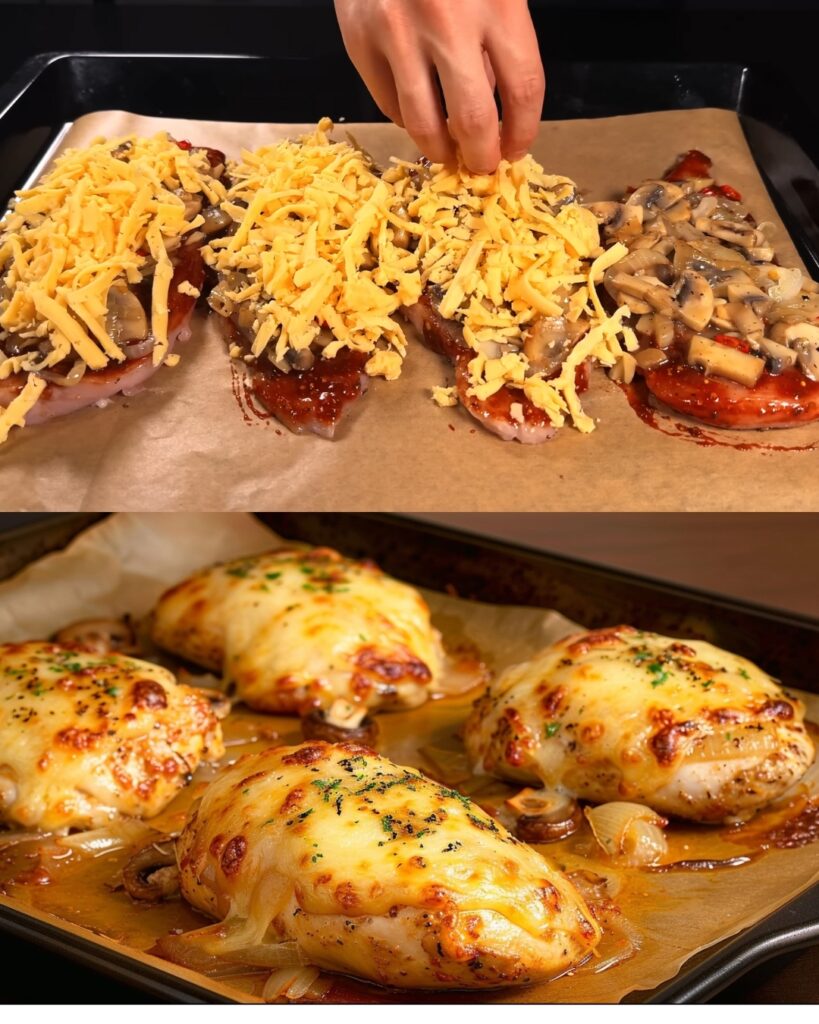Cheesy Baked Chicken with Sautéed Vegetables