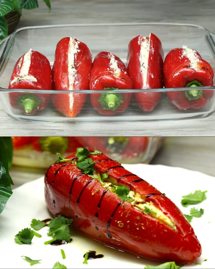 Stuffed Red Peppers with Feta Cheese finished dish