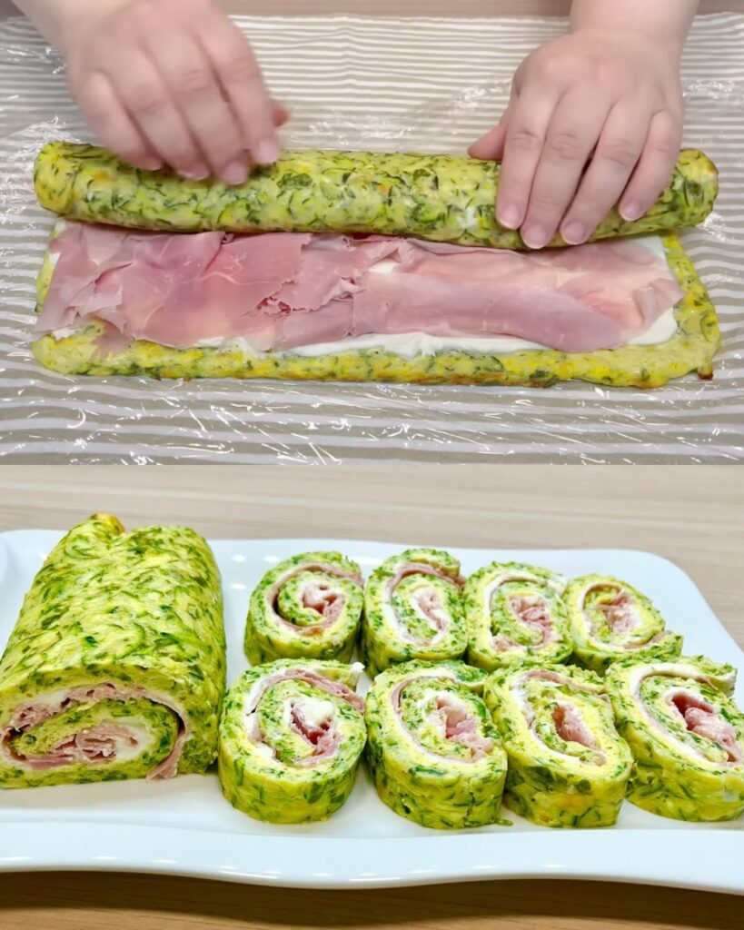 Cheesy Zucchini Roll with Cream Cheese & Ham