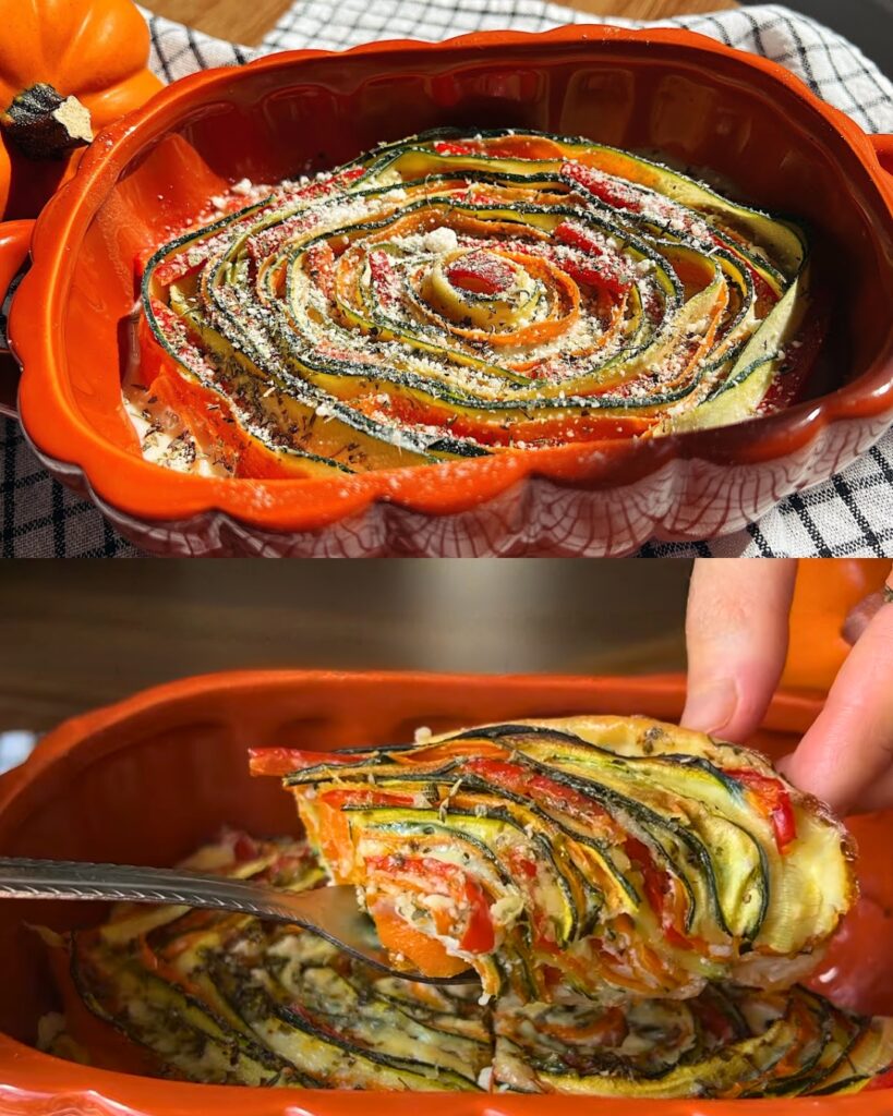 Vegetable Casserole with Spiral Zucchini, Carrot, and Bell Pepper