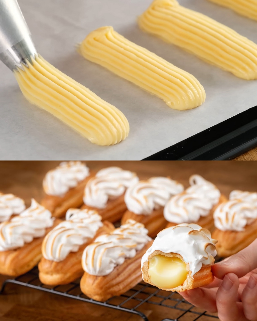 Lemon Eclairs with Italian Meringue