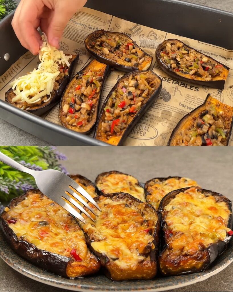 Roasted Stuffed Eggplants with Parmesan finished dish