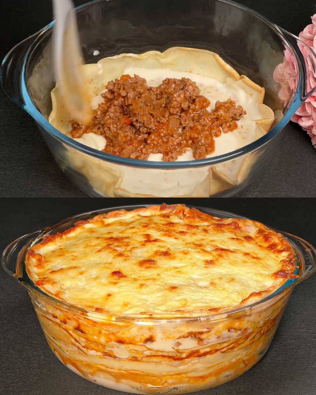 Savory Baked Crepe Casserole with Beef and Cheese