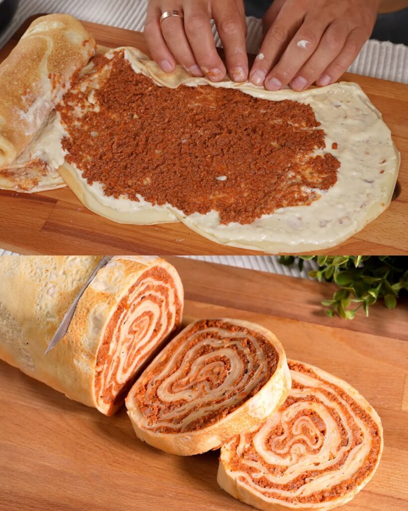 Beef-Stuffed Pancakes with Creamy Sauce
