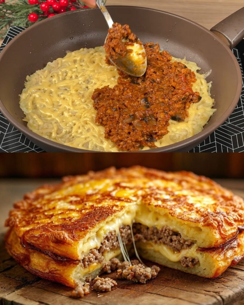 Cheesy Minced Meat and Potato Casserole with Creamy Garlic Sauce