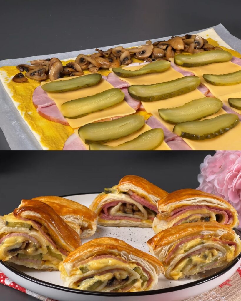 Cheesy Ham & Mushroom Puff Pastry Bake