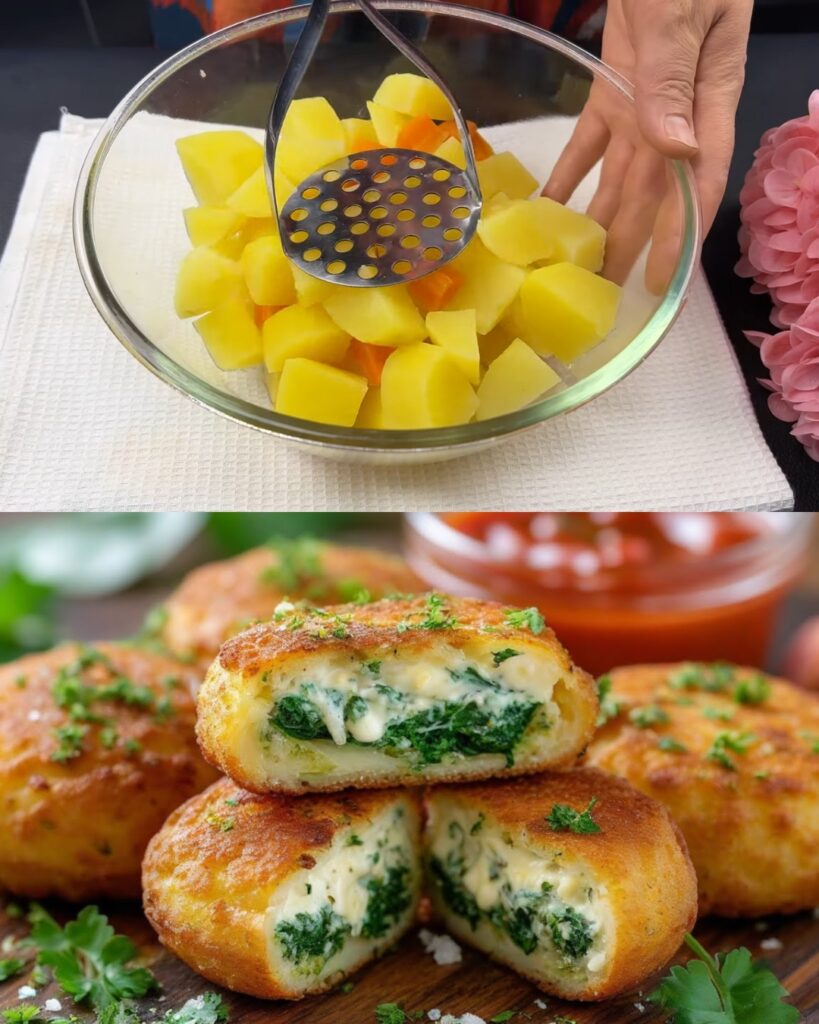 Crispy Spinach & Potato Patties finished dish