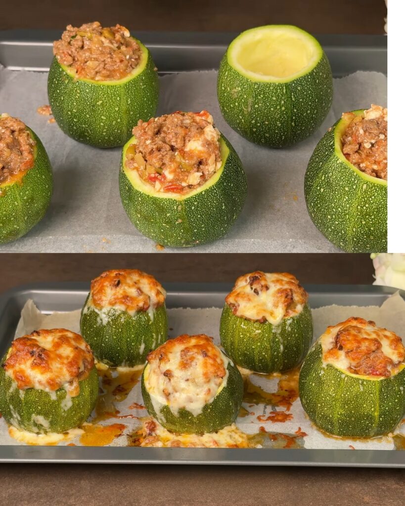 Baked Stuffed Zucchini with Mince, Feta, and Olives finished dish