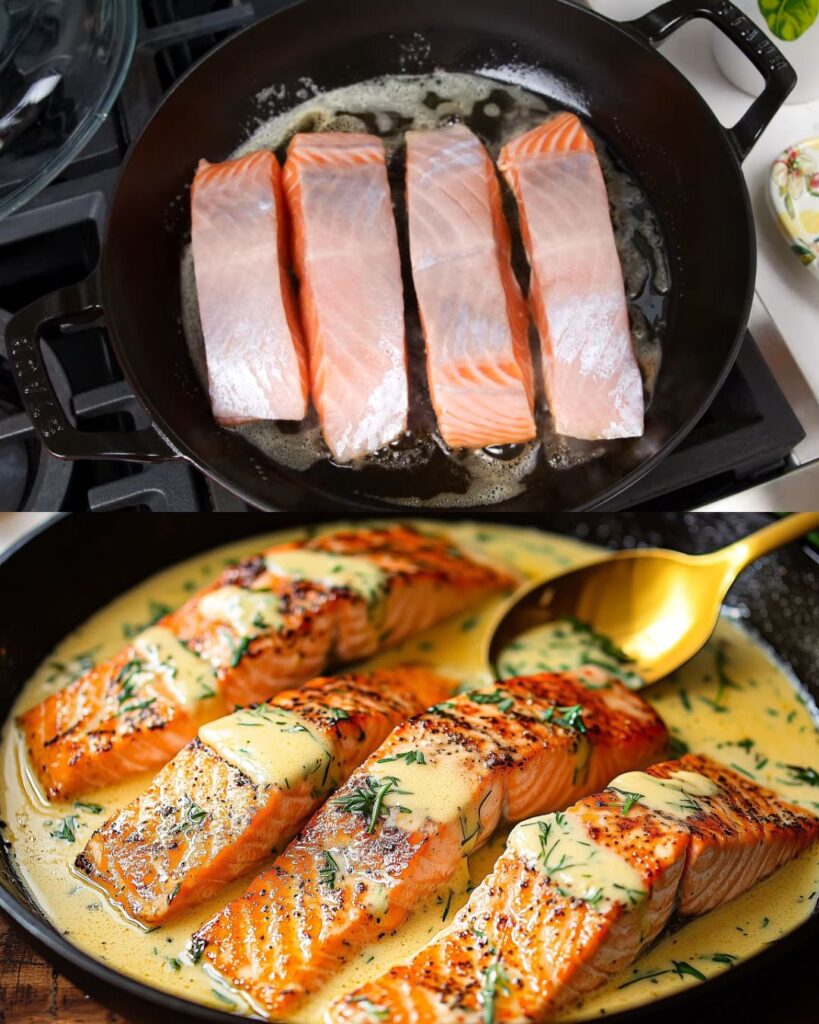 Pan-Seared Salmon with Creamy Dill Sauce and Roasted Potatoes