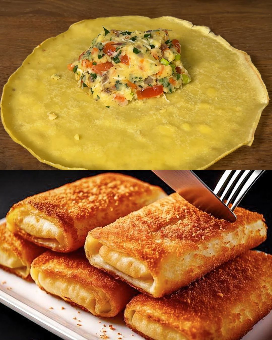 Savory Pancake Roll with Creamy Potato and Cheese Filling