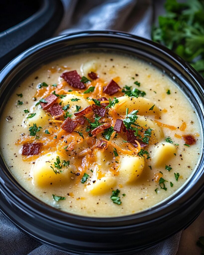 Crock Pot Crack Potato Soup finished dish
