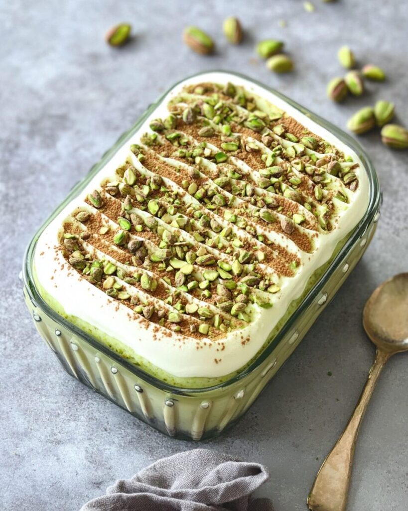 Pistachio Tiramisu finished dish