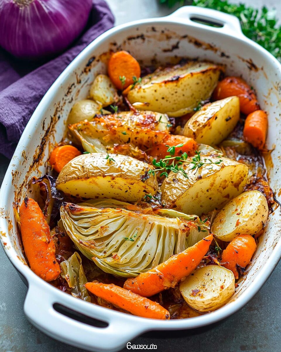 Roasted Cabbage with Potatoes and Carrots
