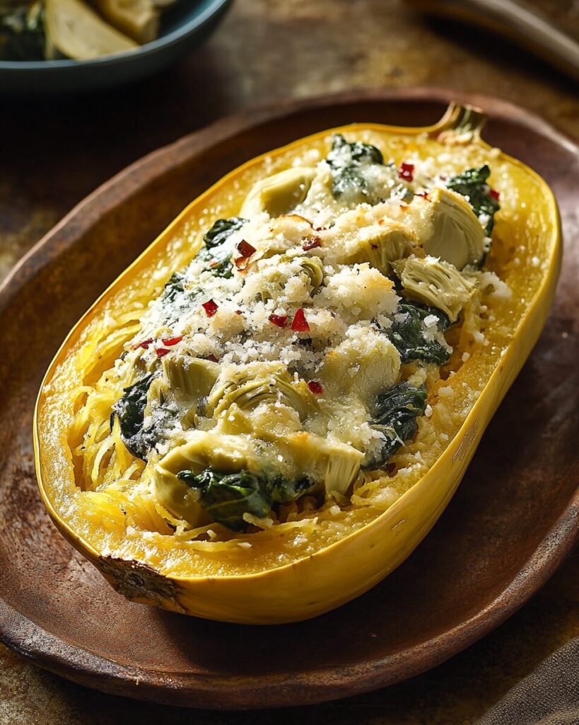 Spinach and Artichoke Stuffed Spaghetti Squash